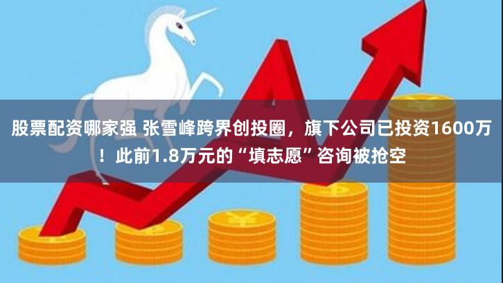 股票配资哪家强 张雪峰跨界创投圈，旗下公司已投资1600万！此前1.8万元的“填志愿”咨询被抢空